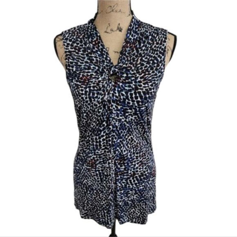 Cabi‎ Bowie Tee 3242 Sleeveless Multi-Skin Animal Print V-Neck Top Navy Small